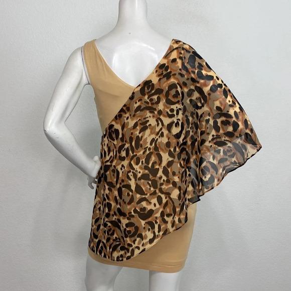Bebe Tan Bohemian Asymmetrical Flutter Sleeve Animal Print Mobwife Mini Dress S - Picture 4 of 8